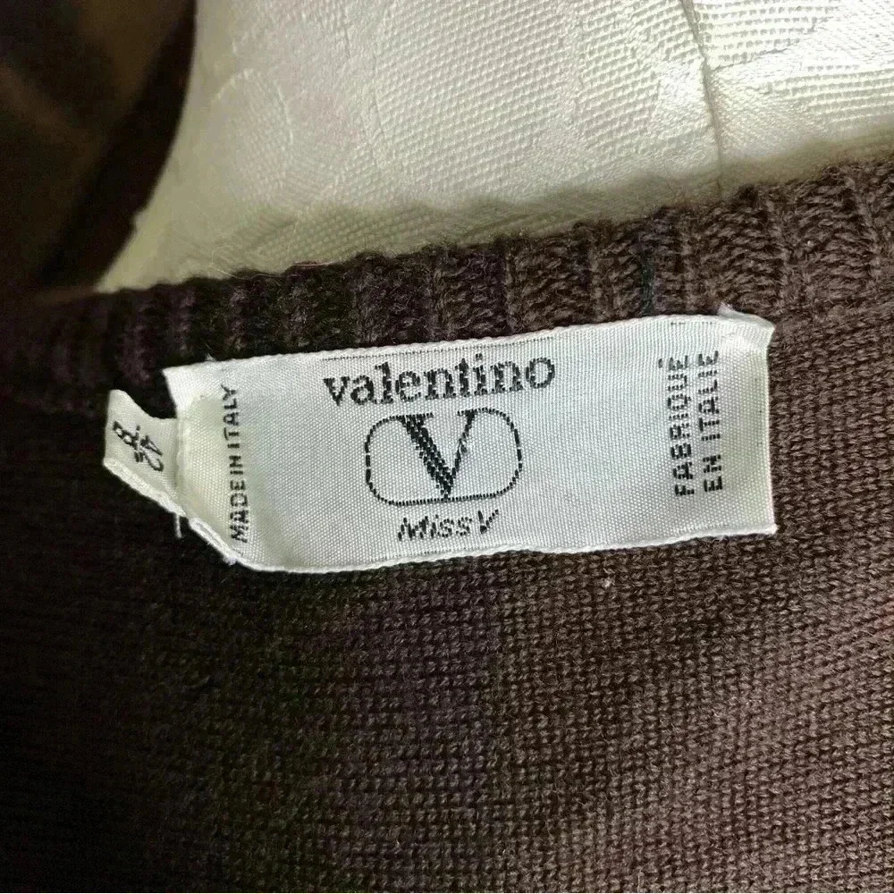 VINTAGE Valentino wool open front cardigan purple brown herringbone Sz IT42 US8